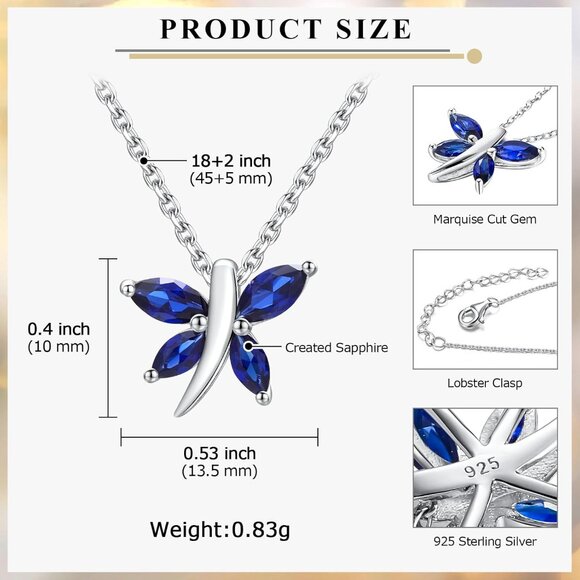 Dainty Sterling Silver Gold Plated Birthstone Necklace Women Dragonfly Pendant 1 - Picture 4 of 8